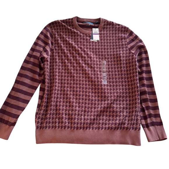 Perry Ellis Other - NWT Perry Ellis Men's Houndstooth Crewneck Sweater - Brown/Maroon